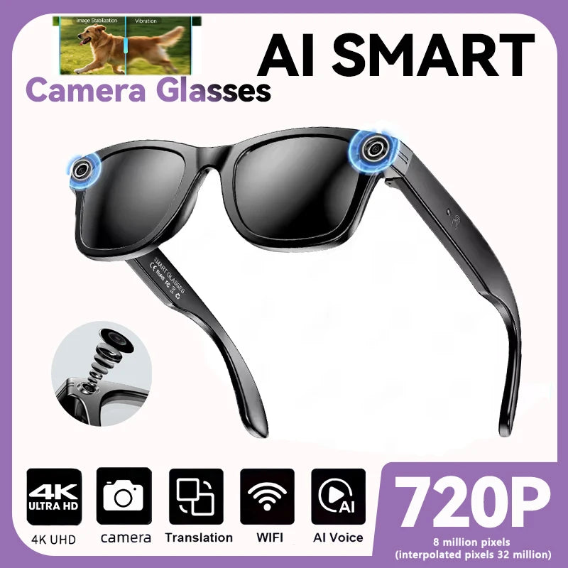 2025 New 800W Camera Glasses Bluetooth Smart Glasses with Camera Voice Call Music Smart Sunglasses Video Sound Record AI Glasses