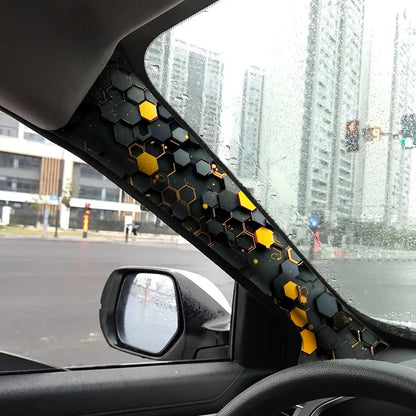 2-piece set of 3D honeycomb geometric design self-adhesive car A-pillar trim, elastic fabric, car interior accessories.