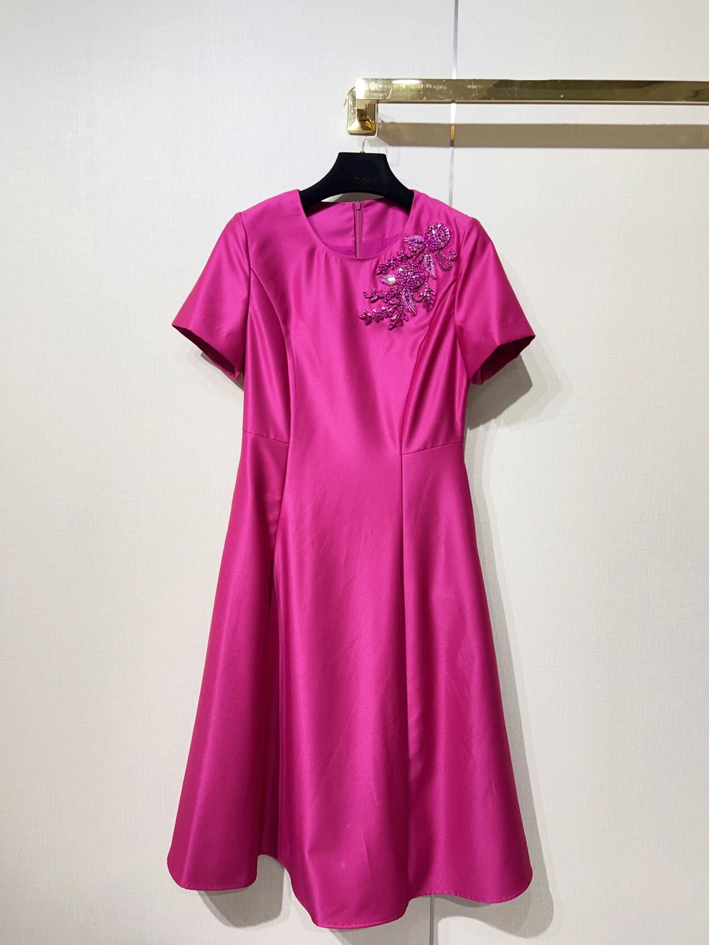 ZJYT Elegant Luxury Diamonds Dress Women 2026 Spring Summer Short Sleeve Midi Special Party Eve Dresses Pink Casual Vestidos