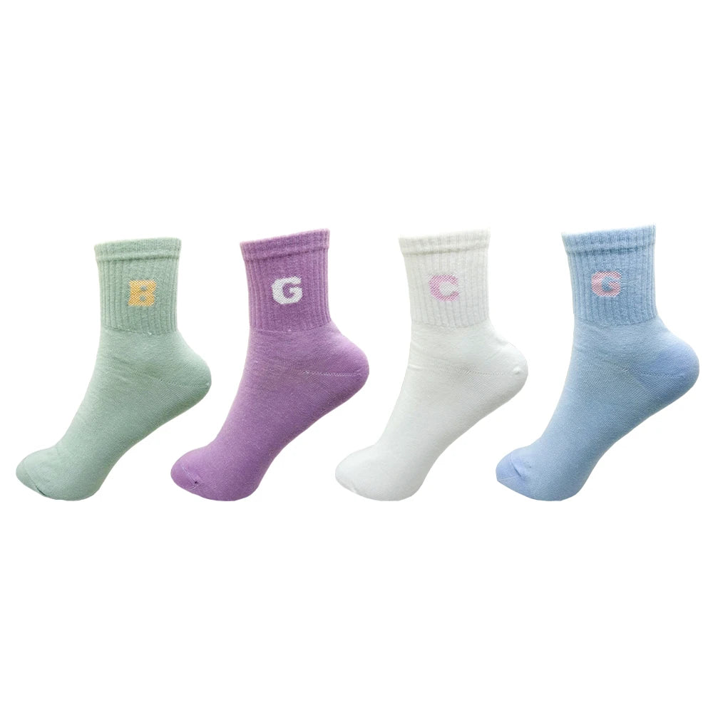 1/4 Pairs Woman Cotton Socks For Women Cotton Female Socks Set Woman Colorful Lady Socks Letter Printed Sock