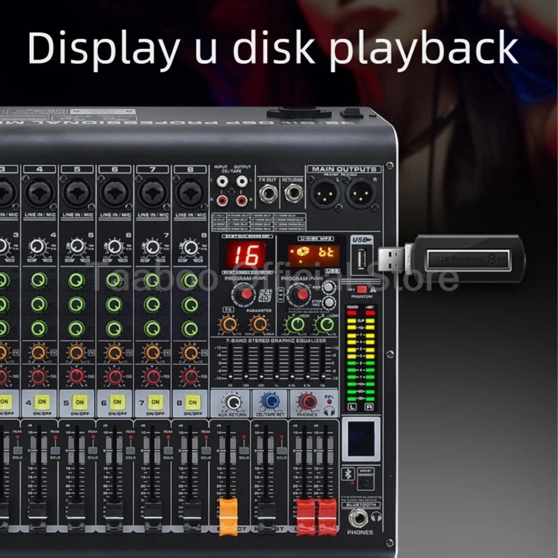 4/6/8/12 Channel Audio Mixer 5.0 Bluetooth 48V Phantom Power DSP Mixing Console 7 Band EQ Sound Box XLR/USB/TRS For Karaoke DJ