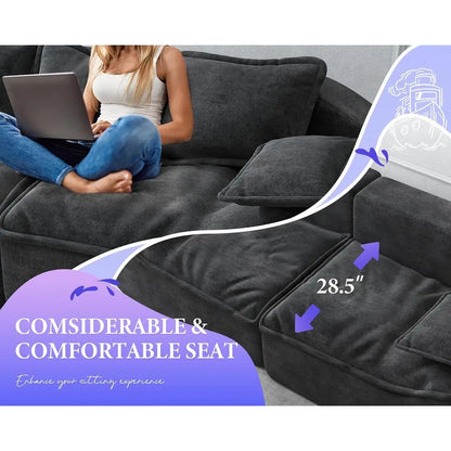 3-Seater Sectional Sofa with Chaise, 89 Comfortable Loveseat, Ideal for Small Spaces, Memory Foam Living Room Furniture