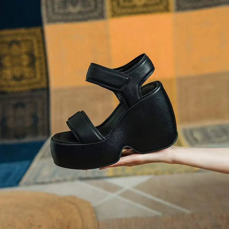 Krazing Pot 2026 Comfort Sheepskin Superstar High Thick Bottom Summer Shoes Casual Slingback Luxury Brand Platform Women Sandals