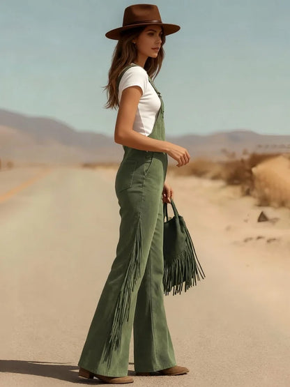 Women's Four-Season Retro Western-Style Tassel Design Overalls, Suitable for Daily Commuting, Going Out, Dating, Holiday Parties, and Various Occasions