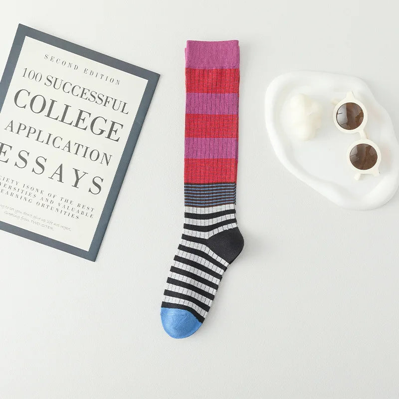 Socks Women's High Tube Calf Knee-length Socks Retro Illustration Art Abstract Street Autumn and Winter Cotton Socks High Sock