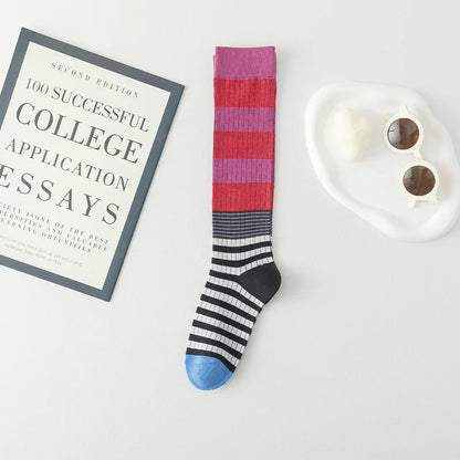 Socks Women's High Tube Calf Knee-length Socks Retro Illustration Art Abstract Street Autumn and Winter Cotton Socks High Sock