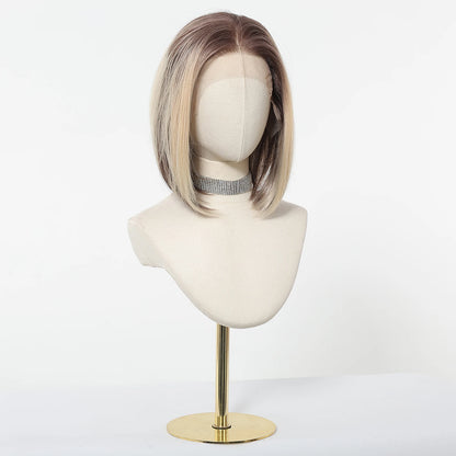 13*6 HD Transparent Lace Front Wigs Natural Hairline Short Straight Synthetic Wigs For Women Daily Party Brown Mixed Blonde Wigs
