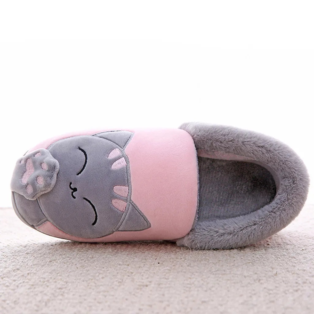 Women Winter Home Slippers Cartoon Cat Non-Slip Warm Indoors Bedroom Floor Shoes Zapatos Mujer 2024 Tendencia