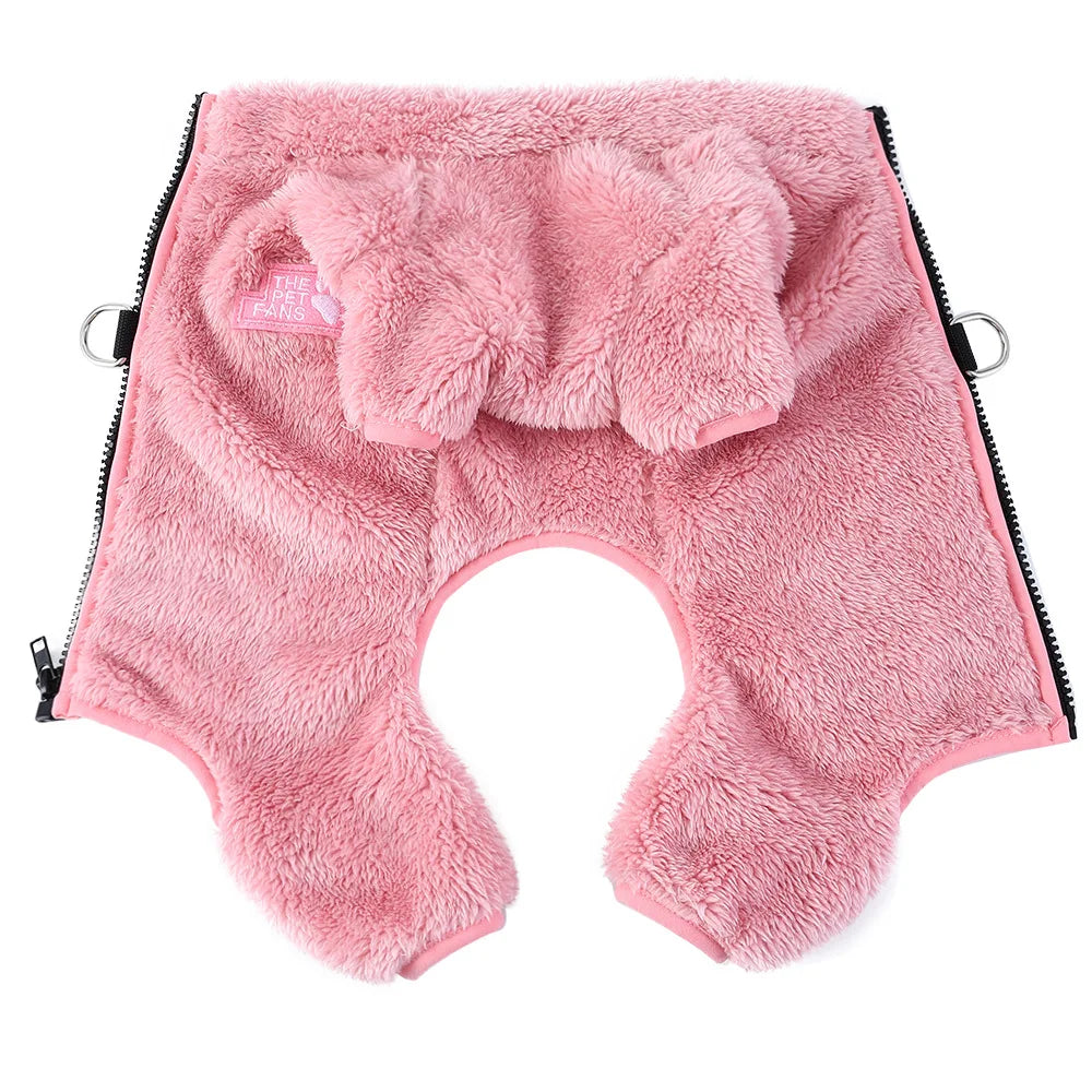 Soft Fleece Dog Clothes Winter Four Legs Covered Plush Pet Coat D-Ring Zipper Puppy Jacket Autumn Overall For Small Middle Dog