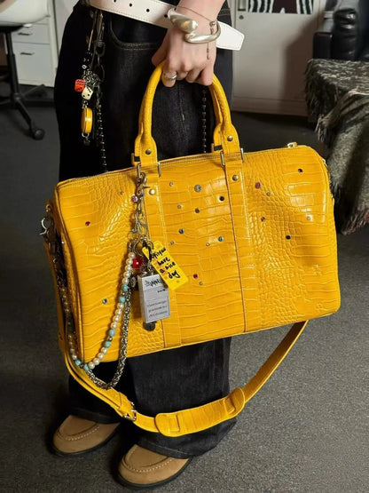 Tote Bag Women Crocodile Grain 2025 Fashion Vintage Diamond PU High-Capacity Shoulder Bag Handbag Euro-America Style