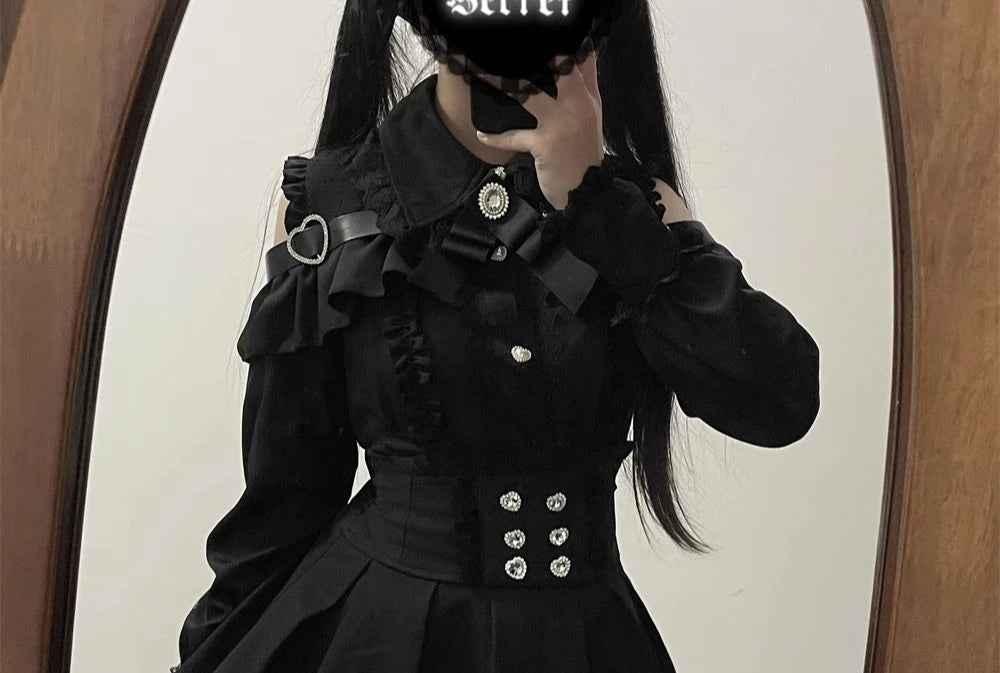 Gothic Women's Clothing Shirt Long Sleeve Lolita Blouse Japanese Bow Tie Sweet Cute Tops Design Streetwear Y2k Retro Blouse New