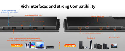 SIBOLAN 16" Dual Portable Monitor 2.5K IPS Folding PC Display USB-C HDMI Plug Laptop Screen Extender for Mac Windows Phone