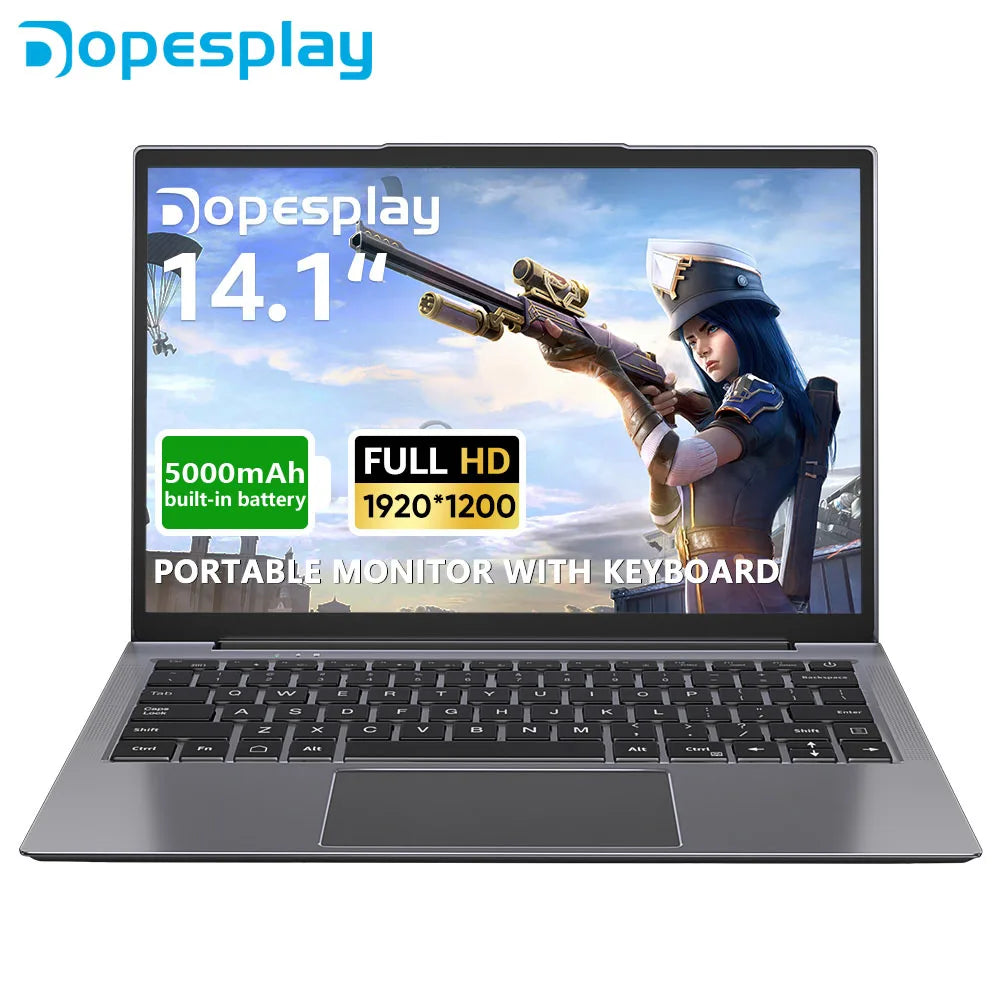 Dopesplay 14.1 inch Portable Lapdock Monitors with Keyboard For Samsung Steam DeX HDR 1200P IPS Laptop External Screen Extender
