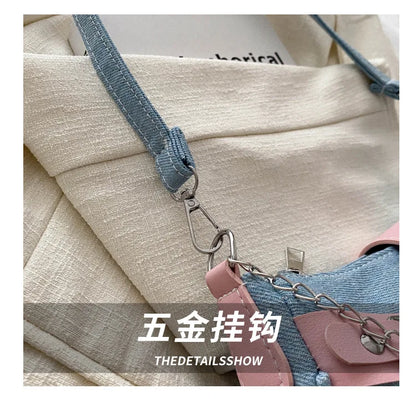 Y2k Hot Girls Denim Shoulder Bags Retro Rivet Star Women's Underarm Bag Portable Female Chain Armpit Bag Small Purse Handbags