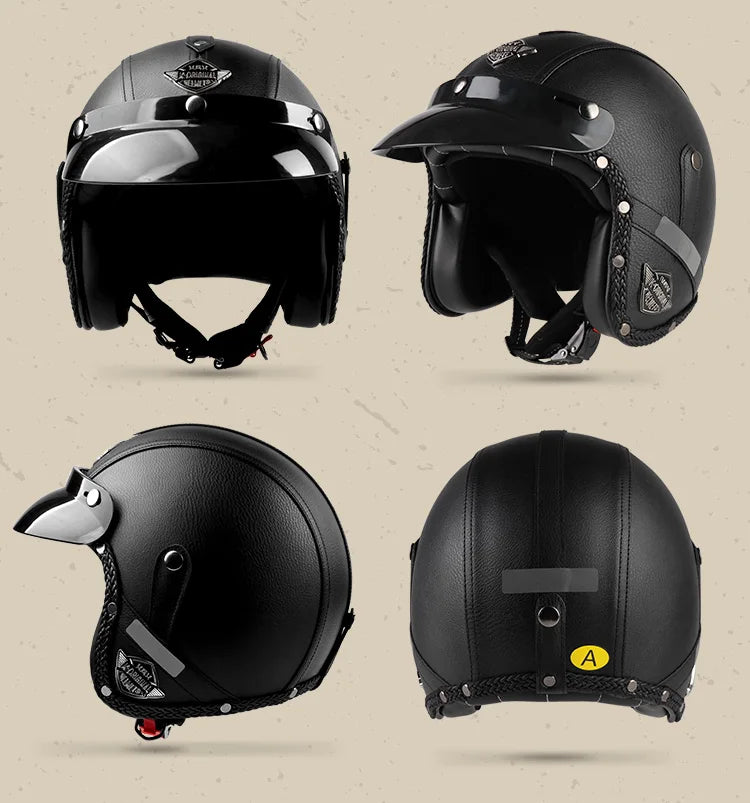 Retro motorcycle helmet, electric scooter 3/4 helmet, lightweight and breathable, suitable for all seasons