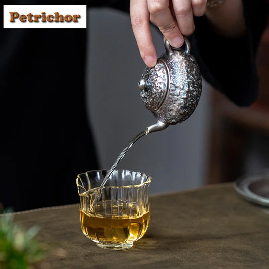 90ml Silver Plated Stone Pattern Stone Scoop Teapot Vintage Tea Infuser Pot Tea Brewing Kettle With Filter Cafes Pot Bearing