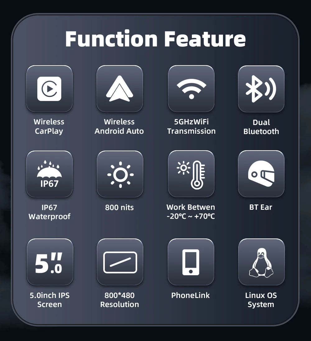 5 inch Wireless CarPlay Moto Android Auto Digital Motorcycle Dashboard GPS Motorcycle Navigation Two Theme Display Screen