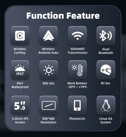 5 inch Wireless CarPlay Moto Android Auto Digital Motorcycle Dashboard GPS Motorcycle Navigation Two Theme Display Screen