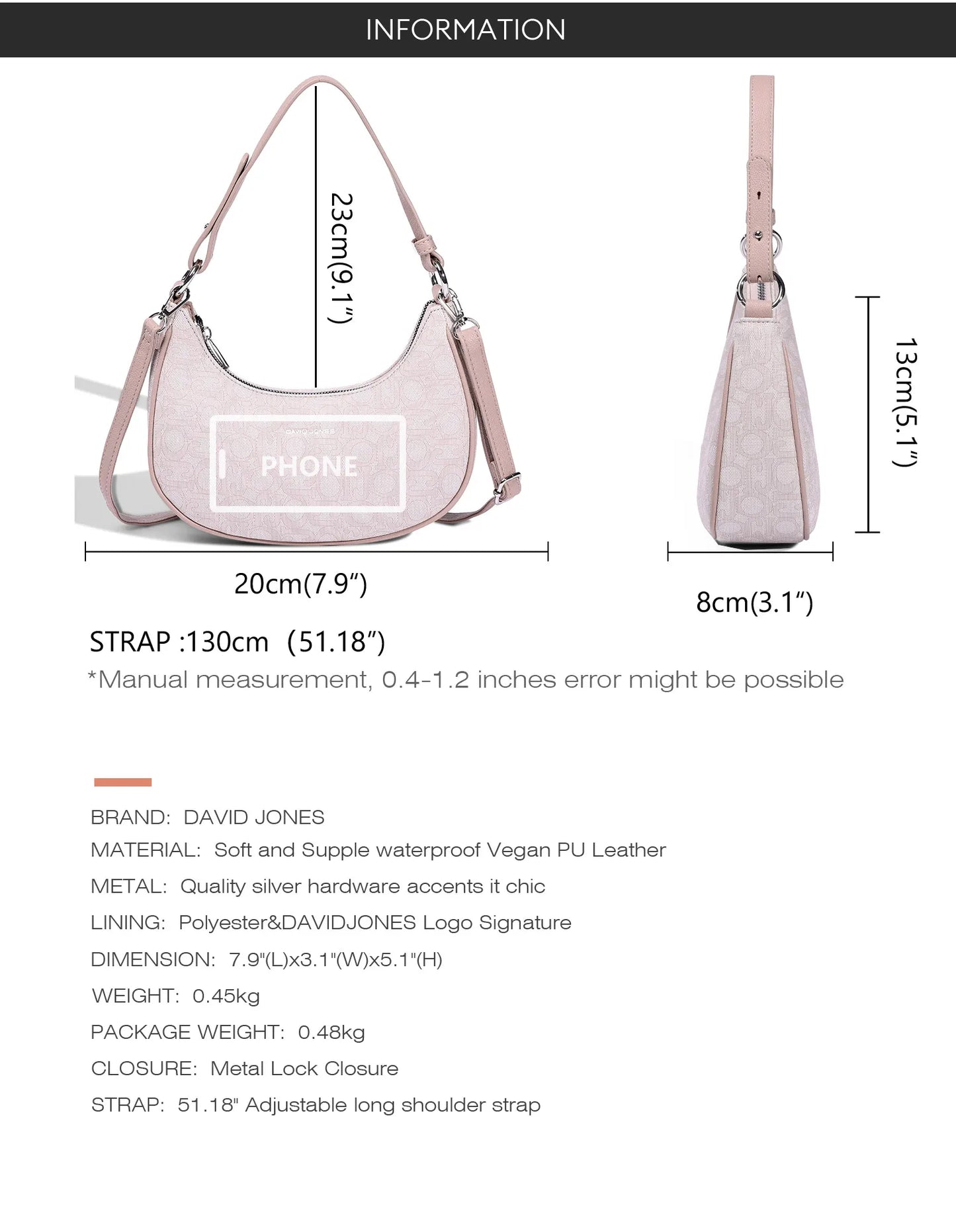 David Jones Multifunctional Women's Leather Underarm Bag Autumn Summer Trendy Crescent Bag Fashion Luxury Vintage Shoulder Bag