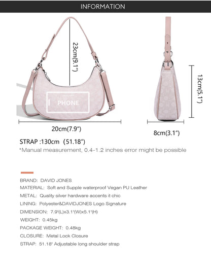 David Jones Multifunctional Women's Leather Underarm Bag Autumn Summer Trendy Crescent Bag Fashion Luxury Vintage Shoulder Bag