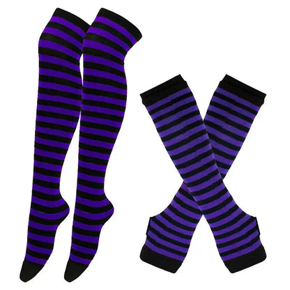 2Pair/Set Women Gothic Punk Over Knee Long Stripe Socks Girl Arm Sleeve Gloves Thigh High Cotton Socks Sweet Cute Christmas Gift