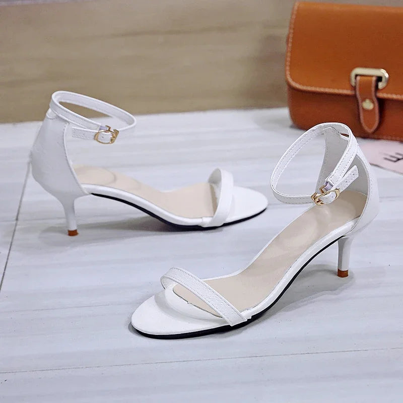 New Sexy Elegant Banquet Party High Heels Summer Solid Color Simple Fashion Buckle Comfortable Casual Sandals for Women