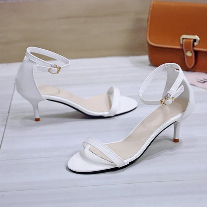 New Sexy Elegant Banquet Party High Heels Summer Solid Color Simple Fashion Buckle Comfortable Casual Sandals for Women