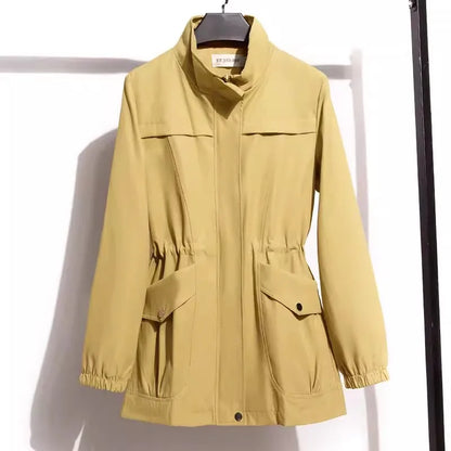 HI-FASHION Women Double Layer Windbreaker Autumn Casual Slim Coat Fashion Plus Size 4Xl Stand-Up Collar Ladies Jacket