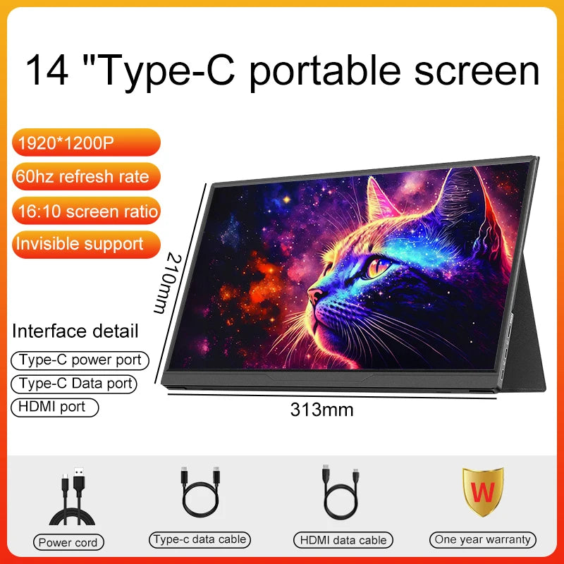 14 Inch Portable Monitor 2.2K for Laptop, Xbox, PS4/5, Switch, TV Box, Cell Phone, PC Extension Monitor for Office and Gaming