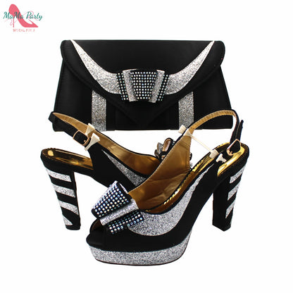 2025 Red Elegant Style Italian Women Shoes Matching Hand Bag Set  Slingbacks Sandals with Platform for Party