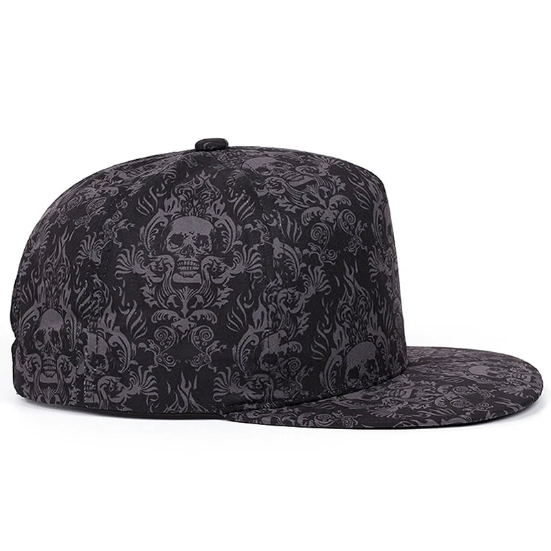 2025 New Fashion Full Skull Print Baseball Hat Street Personalized Hip Hop Hat Outdoor Daily Decoration Hat Unisex Flat Edge Hat