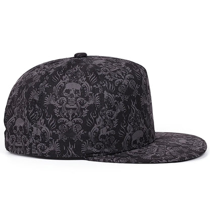2025 New Fashion Full Skull Print Baseball Hat Street Personalized Hip Hop Hat Outdoor Daily Decoration Hat Unisex Flat Edge Hat