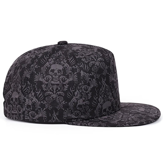 2025 New Fashion Full Skull Print Baseball Hat Street Personalized Hip Hop Hat Outdoor Daily Decoration Hat Unisex Flat Edge Hat