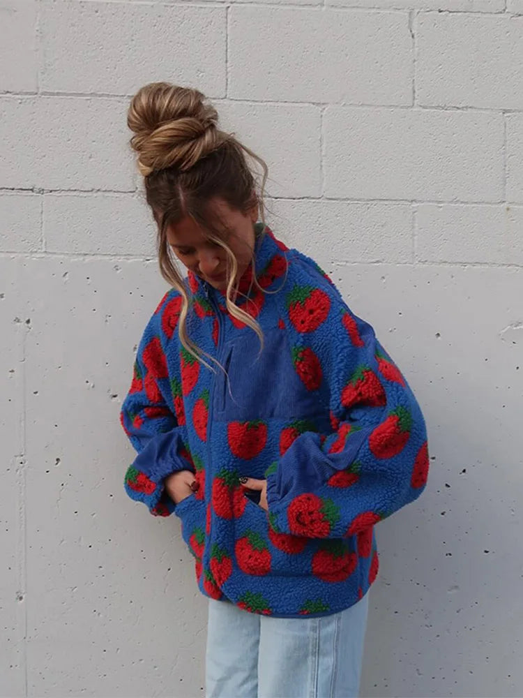 Fashion Lambswool Women's Coats Patchwork Long Sleeve Zipper Pocket Female Parka Jacket 2025 Autumn New Arrival Lady Outerwear