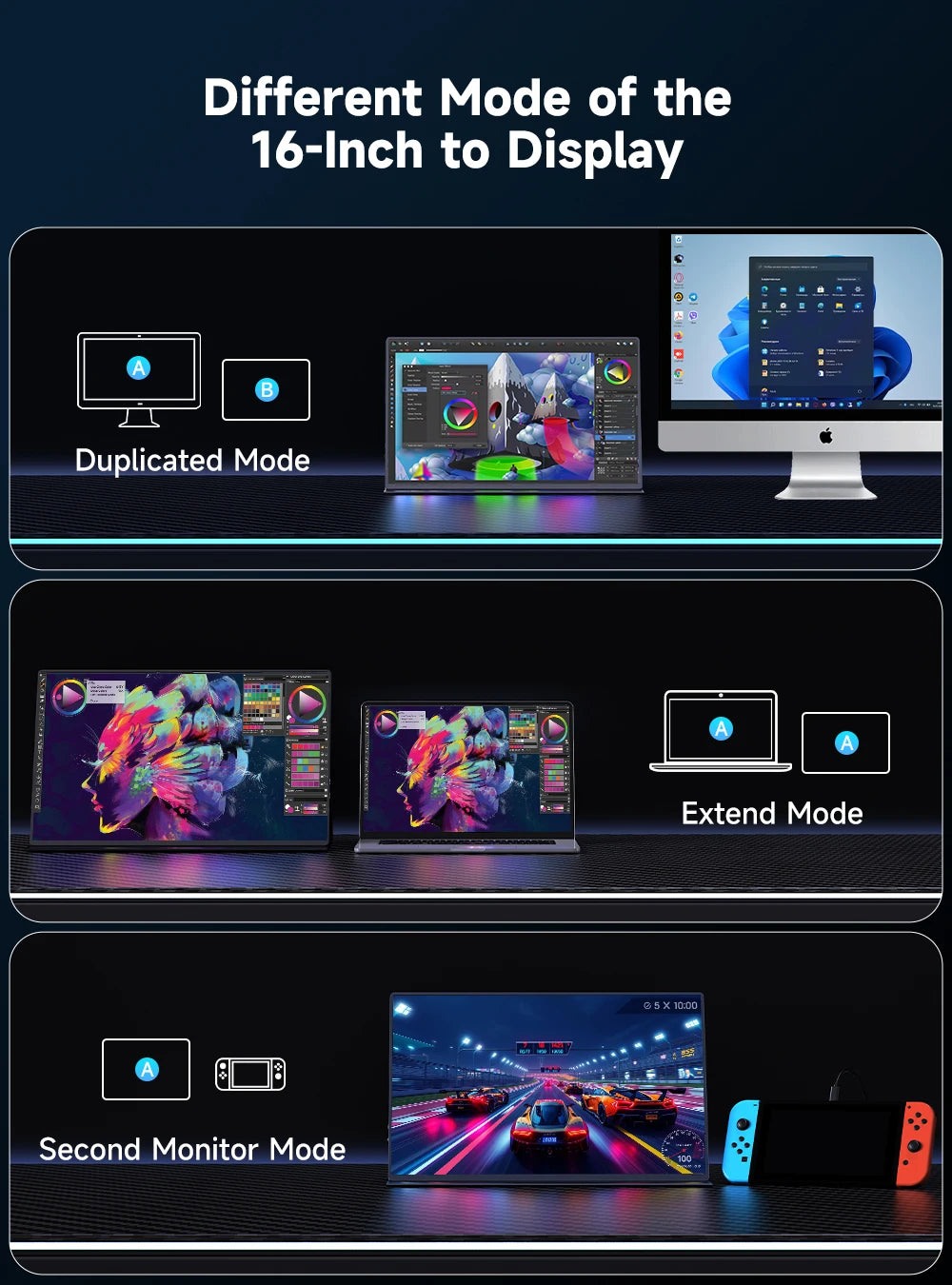 UPERFECT Portable Monitor 4K 1200 Nits 16" Laptop Monitor 3840*2400 UHD HDR FreeSync 16:10 1500:1 USB-C & MINI HDMI VESA & Smart Case Travel Second Screen for PC Phone Xbox Switch