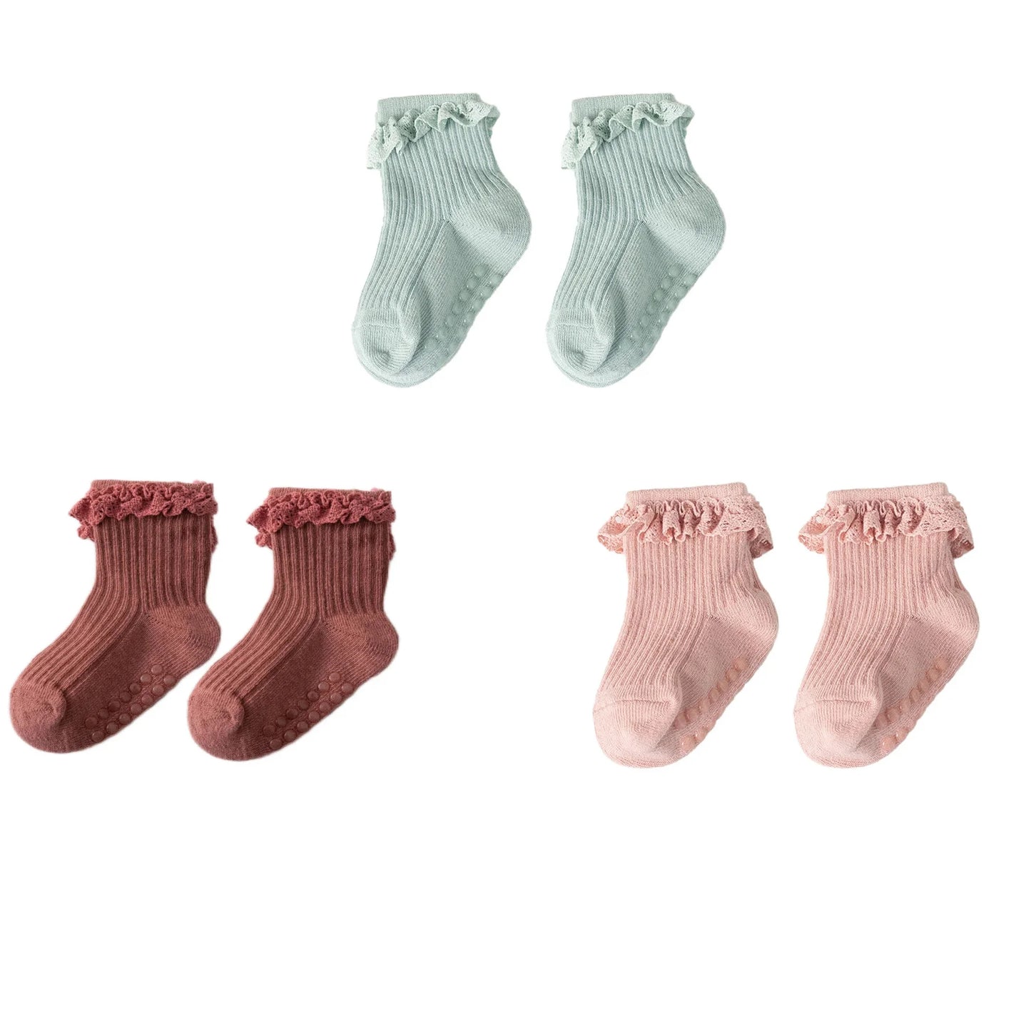 1/3/4/5pairs Cotton Pure Color Toddler Girl Lace Socks Infant Baby Girls Non-slip Socks Young Children Girl Cute Half Knee-socks