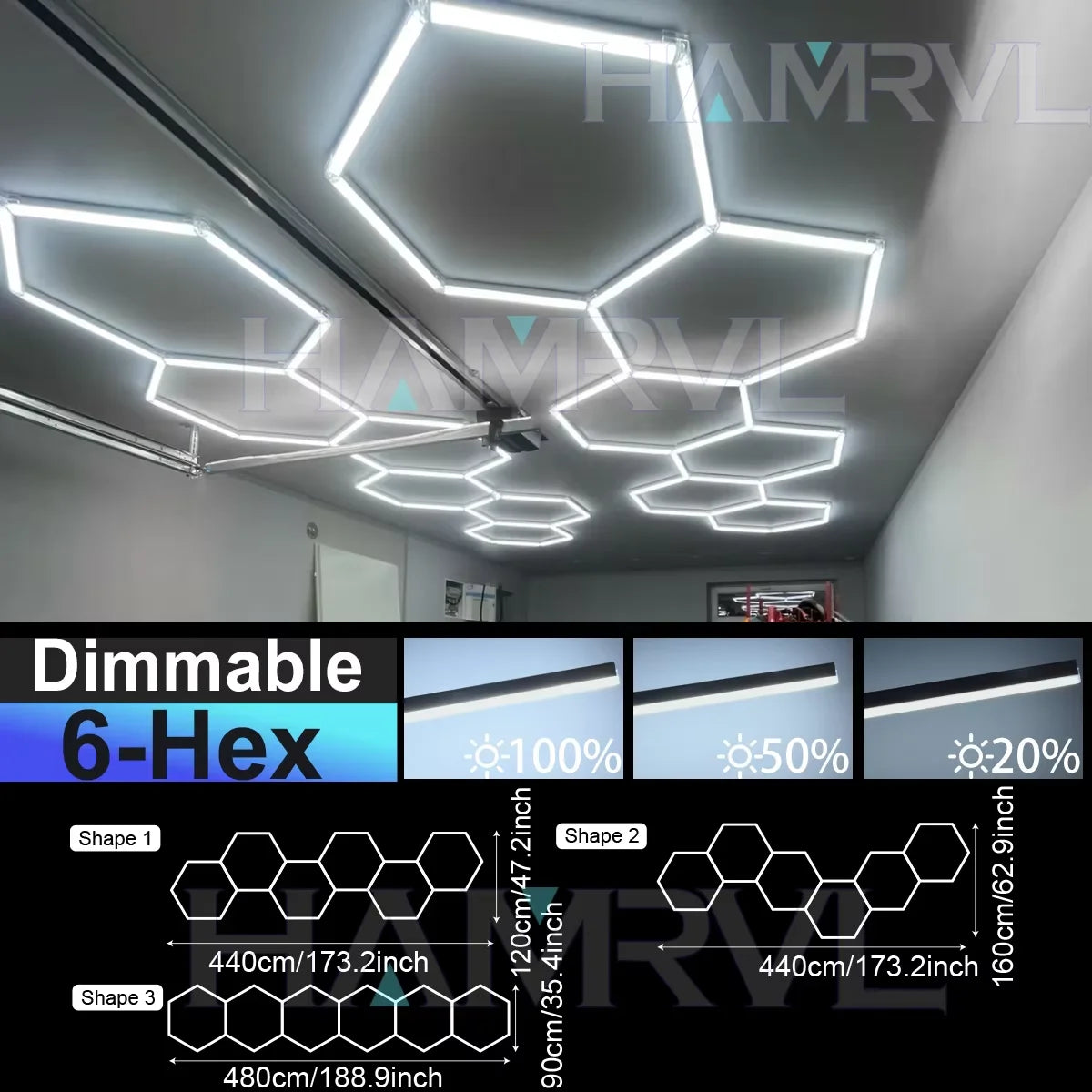 Hexagon Dimmable LED Ceiling Light Modern Honeycomb Panel with 3-Level Dimming 100%/50%/20% for Living Room Bedroom Salon Garage