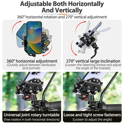 New Motorcycle Phone Holder Universal Alloy Shock-Absorbing Motos Bike Handlebar Navigation Bracket 360° Rotary Adjustable Stand