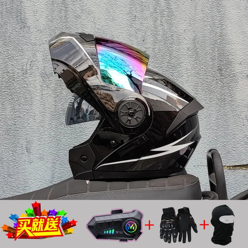 ORZ new motorcycle helmet with dual sunshades full face racing Bluetooth modular flip helmet for men and women DOT approval