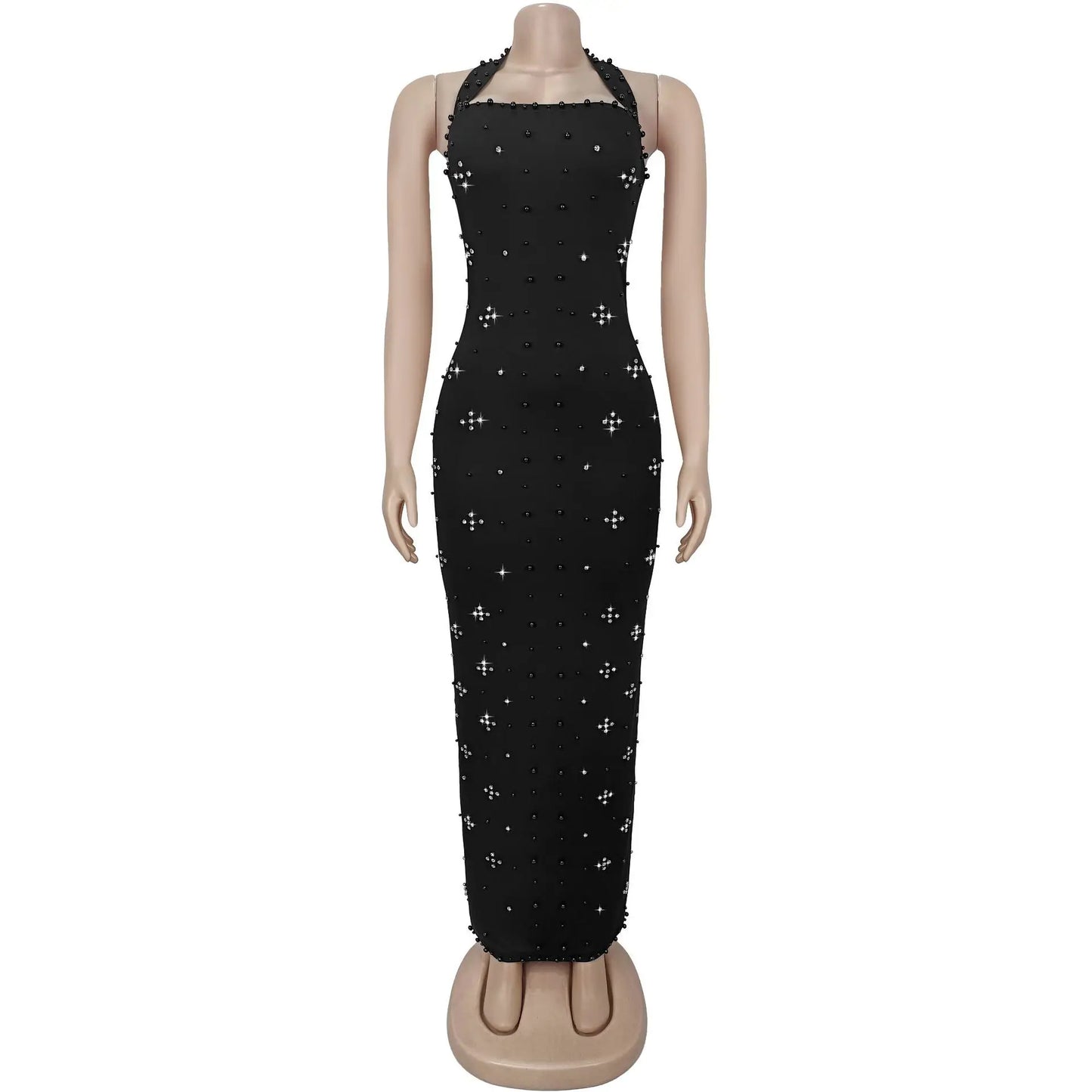 GLCMYAYA Women Diamonds Beading Halter Neck Bodycon Midi Maxi Long Dress 2025 Vacation Street Sexy Party Vestidos Dresses