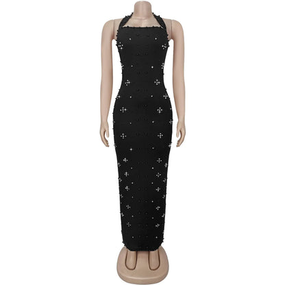 GLCMYAYA Women Diamonds Beading Halter Neck Bodycon Midi Maxi Long Dress 2025 Vacation Street Sexy Party Vestidos Dresses