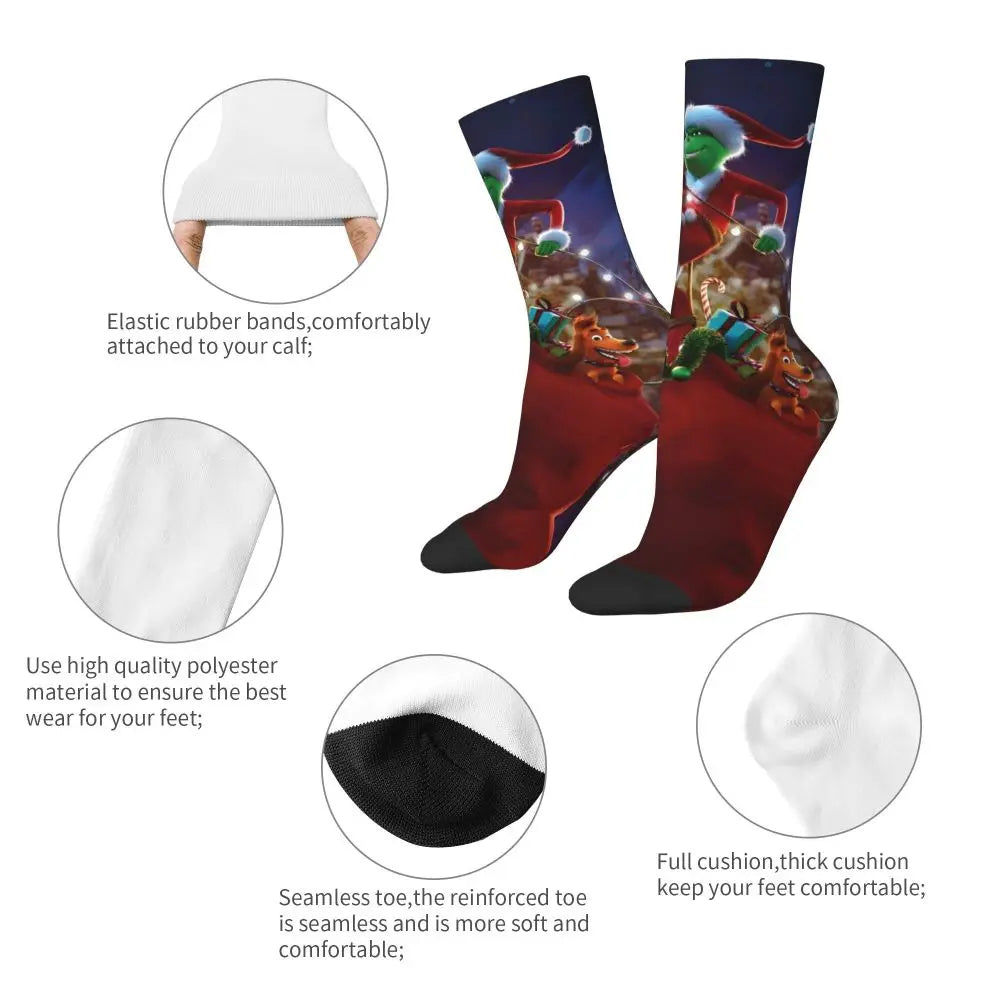 Cartoon Grinchh Xmas Socks Men's Women's Funny Happy Christmas Socks Hip Hop Spring Summer Autumn Winter Socks Gift