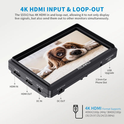 FEELWORLD S55 V3 6 inch Camera DSLR Field Monitor Video Assist IPS 1920x1152 4K HDMI DC Out With 3D LUT