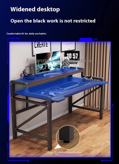 Wide Desktop Office Desk with Storage Shelf Modern Steel Frame Table for Bedroom Study Durable Computer Desks for Gaming Writing