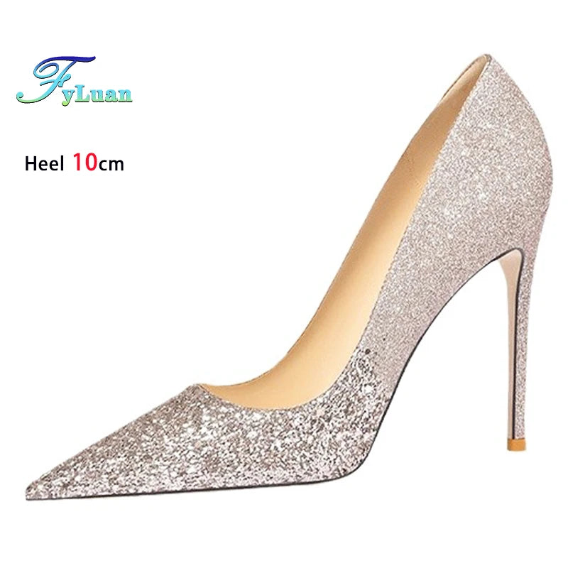 Champagne Color  High Heels 10cm 8cm 6cm Women's Shoes Thin Heels Pointed Head Ladies Pumps Shallow Mouth Stiletto Party Shoes