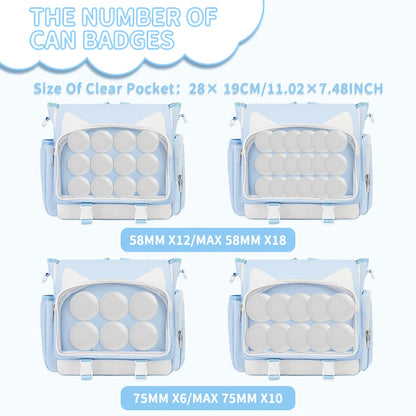 TINYAT Y2K Ita Bag Girl School Backpack Waterproof Transparent Shoulder Bag Women's Crossbody Bag DlY Display Cute Cat Ear