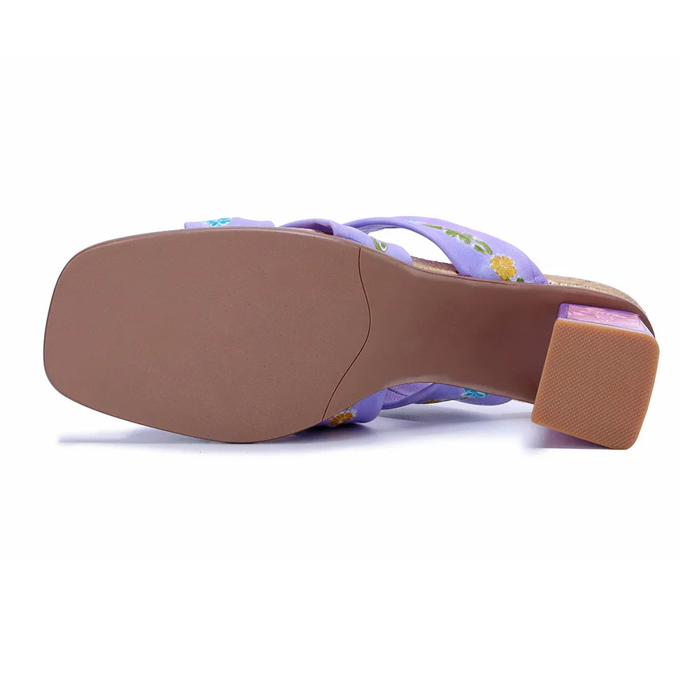 Purple Handmade Woman Slippers Luxury Party Banquet Shoes 6.5CM High Heels Summer Fashion Slide Lady Square Toe Bohemian Sandals