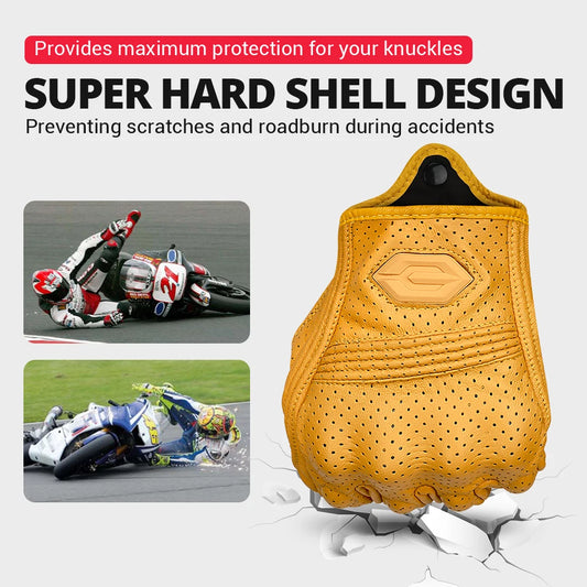 Vintage Leather Motorcycle Gloves Summer Breathable Unisex Biker Gloves With Anti-Slip Ventilation Design Motorbike Ride Glove