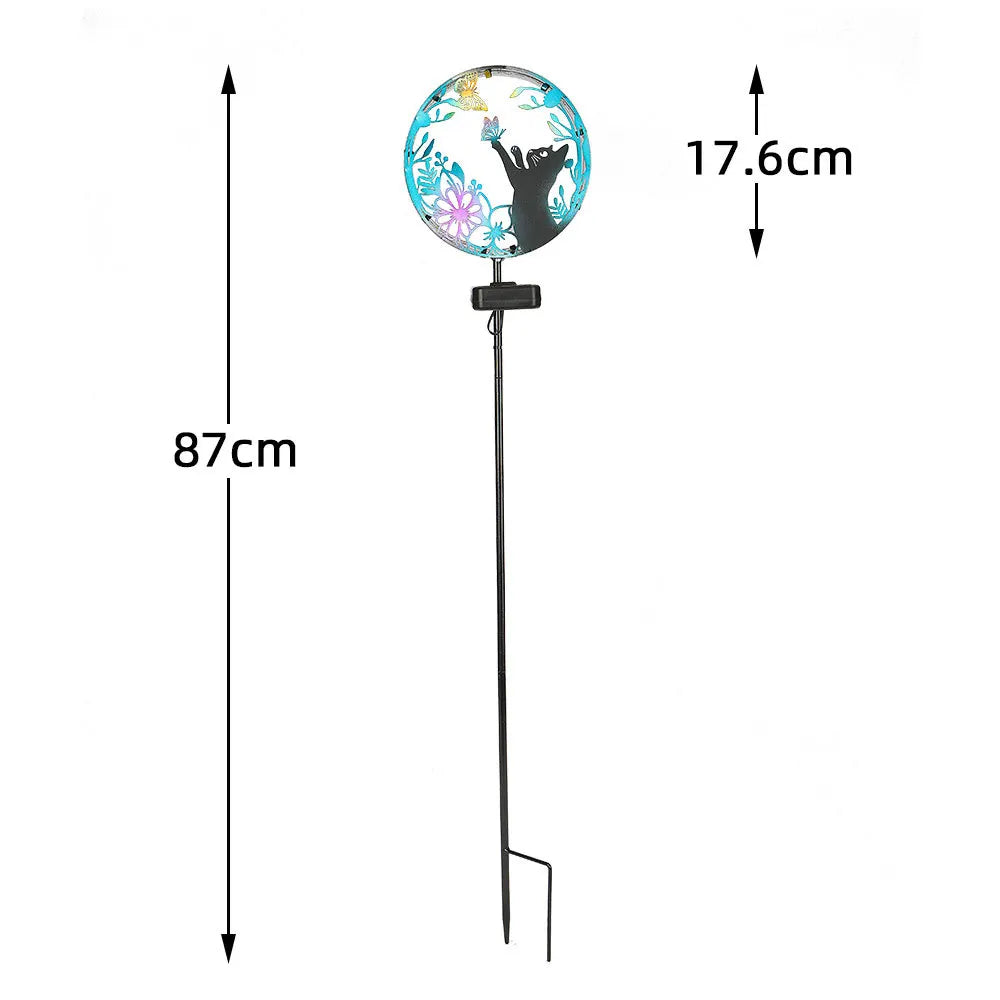 Solar Wrought Iron Cat Butterfly Ground Plug Lights, Outdoor Courtyard Projection, Lawn LampAtmosphere Decoration, Cross-Border