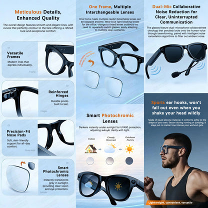 2026New 800W 4K HD Color Change AI Smart Glasses Men Record Video 3600mAh Battery 120+Languages Translation Music Player Glasses